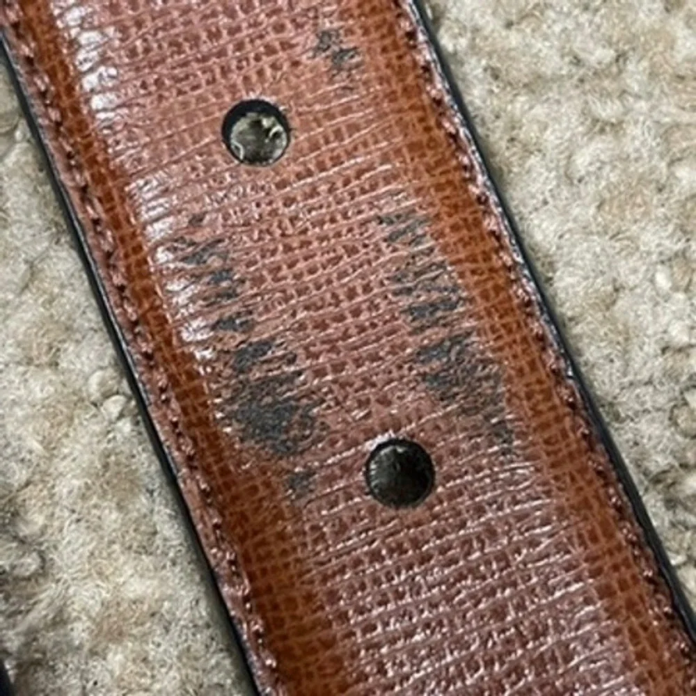 Tommy Hilfiger Leather Belt Men 42 Brown Textured Silver Buckle Preppy Americana
